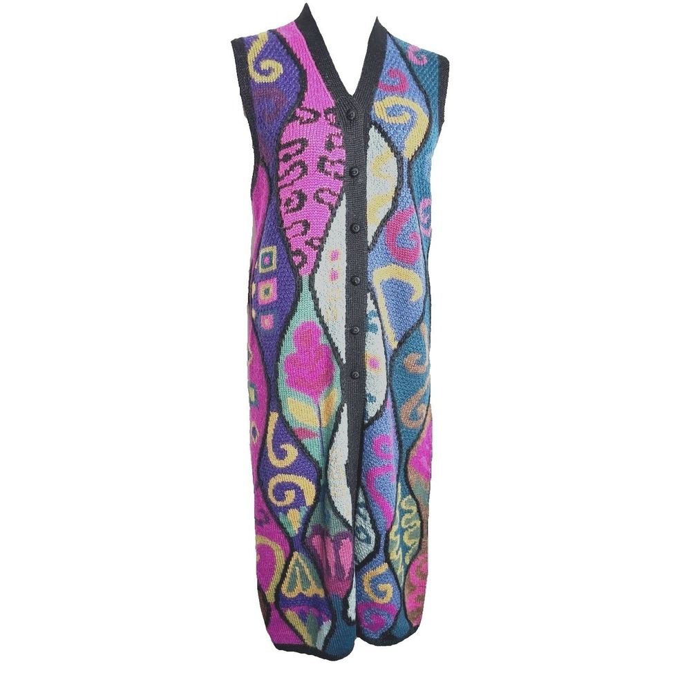 Peruvian Connection 100% Alpaca Longline Sweater Vest Abstract Intarsia XL - Picture 2 of 8